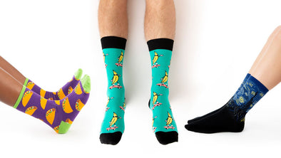 People wearing a variety of fun socks