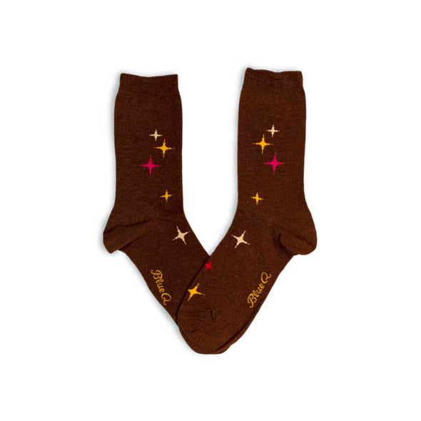 Funny women’s socks with a pattern of colorful stars and the words “here comes cool mom”