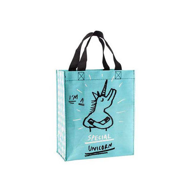 A cute small tote bag that says, "I'm a special unicorn"