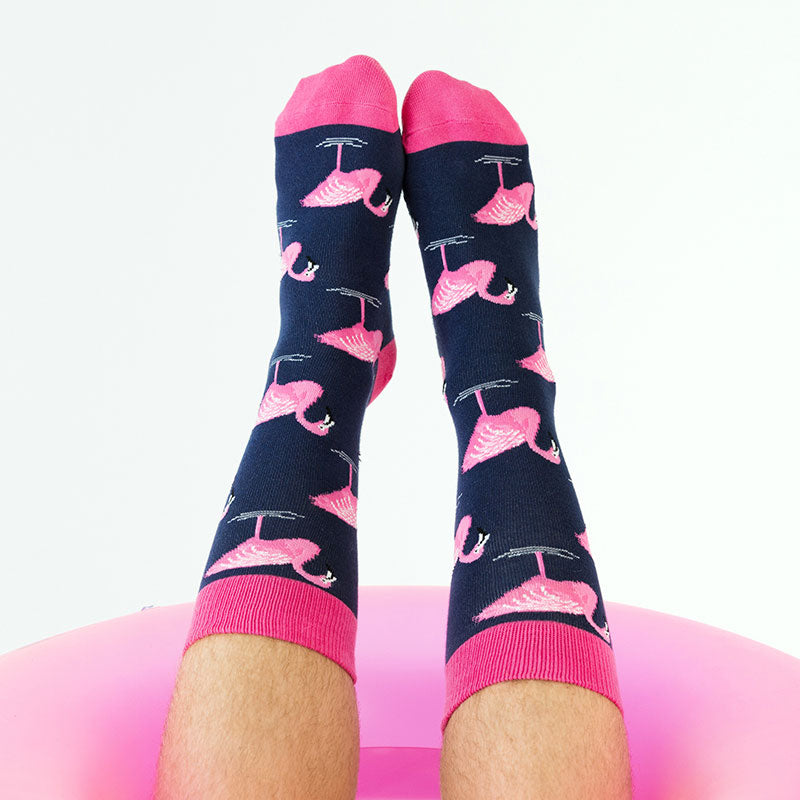 Flamingo Socks | Men's Navy & Pink Flamingo Socks | Goodly