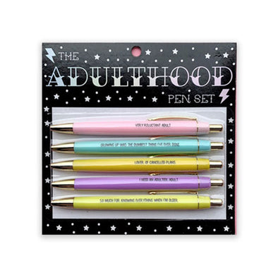 Funny set of five pens with phrases about being an adult