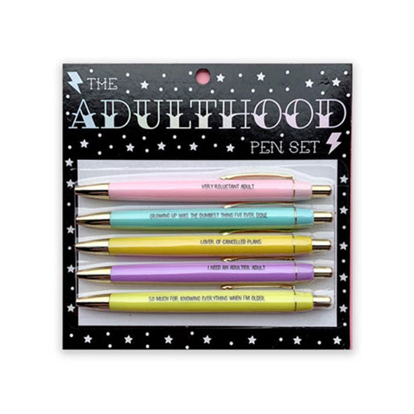 Funny set of five pens with phrases about being an adult