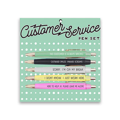Funny set of five pens that will make customer service reps laugh