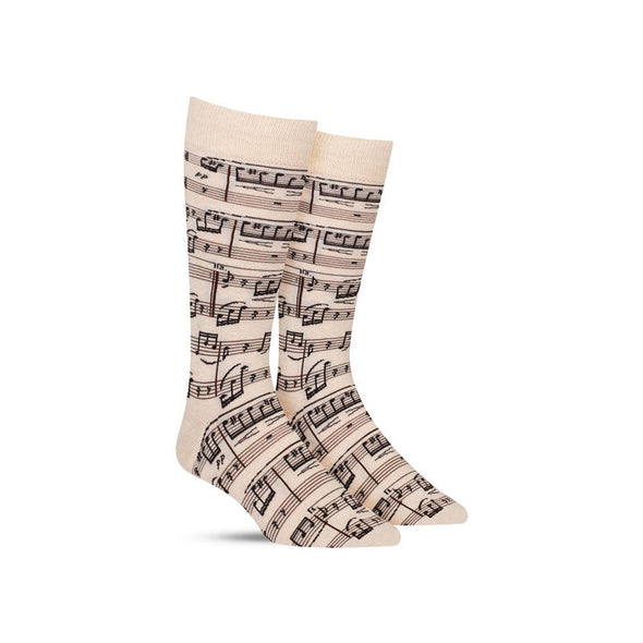 Men’s music socks in white with a pattern of sheet music and musical notes