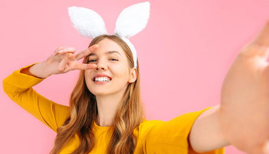 woman with bunny ears