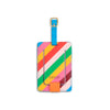 Rectangular, rainbow striped luggage tag for travelers
