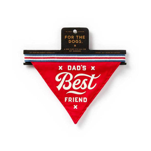 Funny red dog bandana that says, “dad’s best friend”