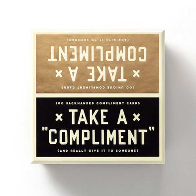 Hilarious card set with half containing real compliments and the half backhanded compliments