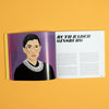 Opened pages of coffee table book with portraits of empowering women and biographies for each
