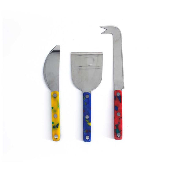 Unique and colorful set of three different cheese knives