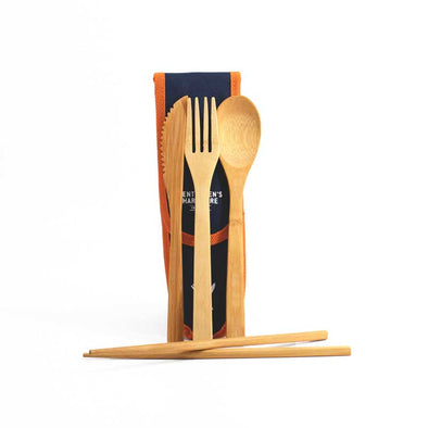 Environmentally friendly bamboo cutlery set in a travel pouch