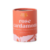 Container of gourmet rose cardamom flavored sugar cubes 