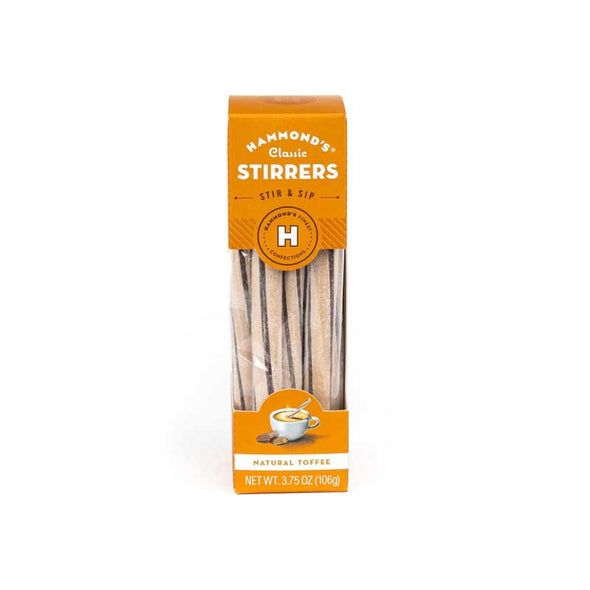 Package of toffee flavored candy stirring sticks