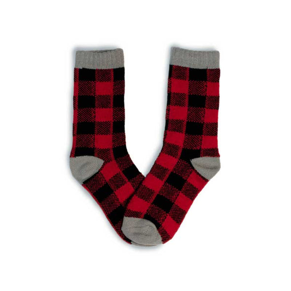 Fun boot socks for women in a red plaid pattern