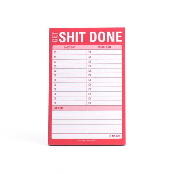 Pad of large sticky notes that says “get shit done” across the top