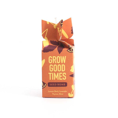 Grow Good Times seed ball in a box that looks like a bomb