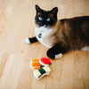 cat with a cute toy shaped like sushi