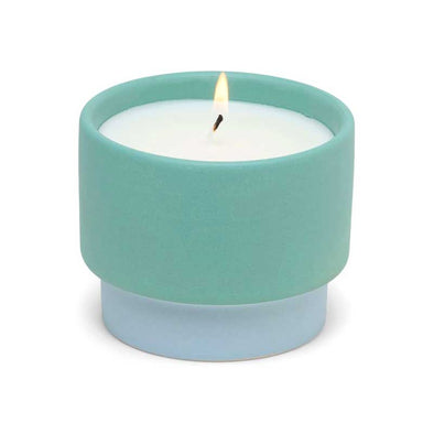 Scented candle in an ocean blue and green textured ceramic vessel
