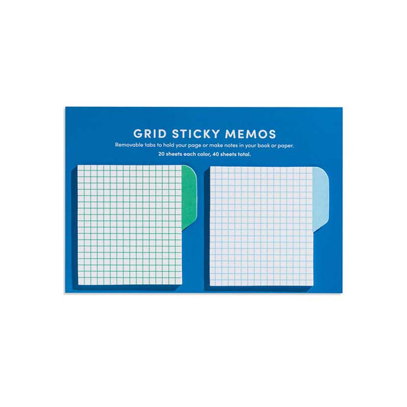 Gridded, tabbed sticky notes in cool colors