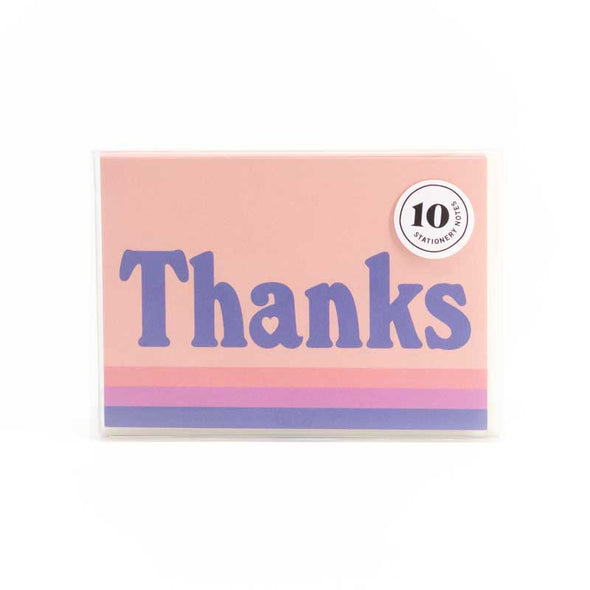 Cute retro thank you notes with a pastel background and the word “thanks”