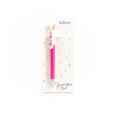 Bright pink, high-quality pen with images of sprinkle-covered donuts