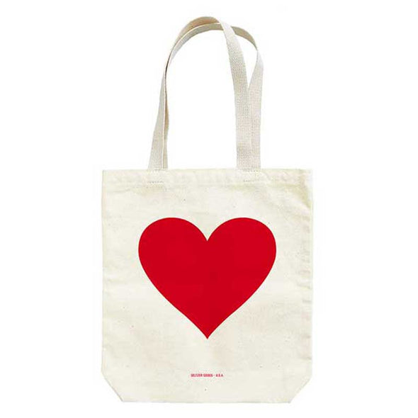 Unique canvas tote bag with a large red heart on the side