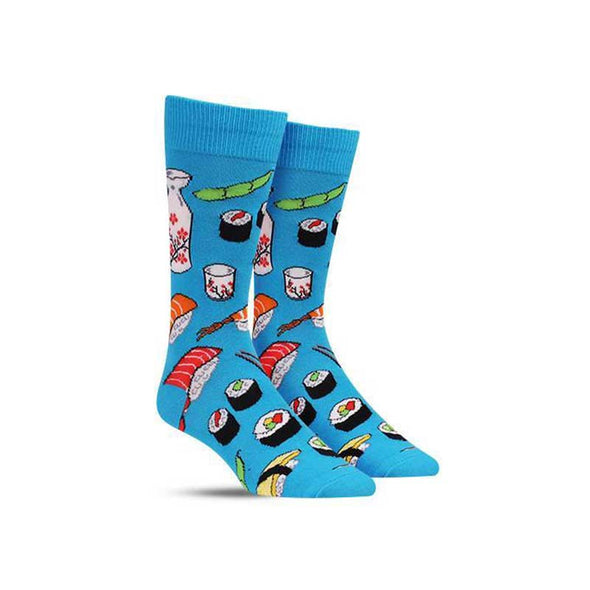 Cool men's food socks with various pieces of sushi