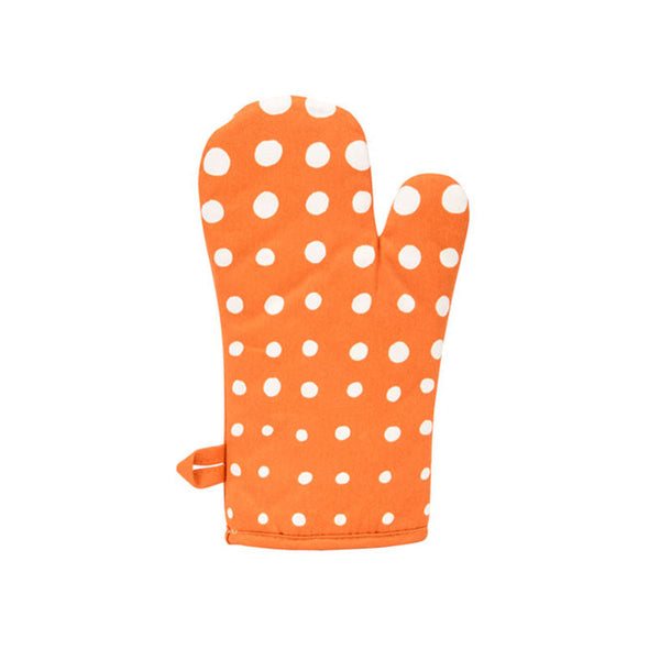 Alternate view of a funny oven mitt with a woman that says, "Fuck, I love cheese"
