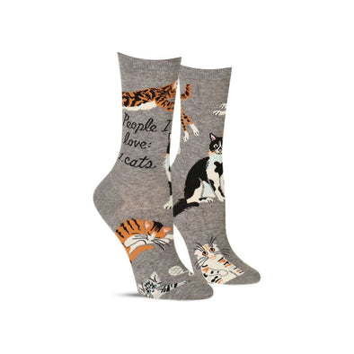 Funny cat socks for women that say, “People I love: 1. Cats”