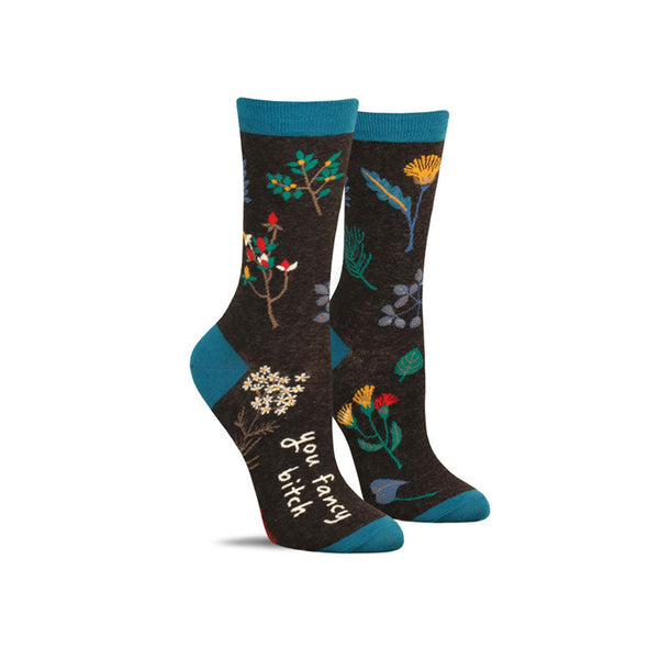 Funny floral socks that say “You fancy bitch”
