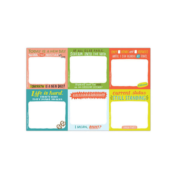 A set of funny sticky notes that say funny phrases related do the daily struggle