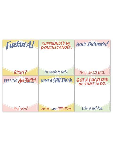 A pack of sticky notes that say funny swear word phrases