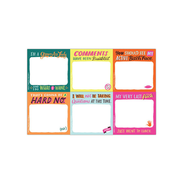A pack of sticky notes that says sassy phrases