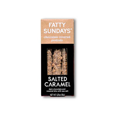 Package of three gourmet chocolate and salted caramel covered pretzels