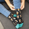 A woman wearing coffee socks