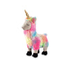 Colorful plush dog toy shaped like a llama with a unicorn horn