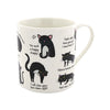 Fun mug with drawings of cats and explanations of cat behaviors