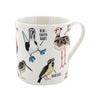 Funny coffee mug with drawings of various birds and their dirty-sounding names