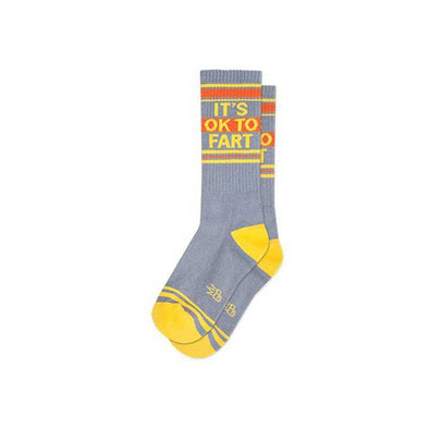 Funny novelty socks by Gumball Poodle that say "it's ok to fart"