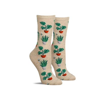 Cute women’s socks by Hot Sox with a pattern of green potted plants