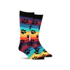Fun paw print novelty socks for men, with rainbow stripes in the background
