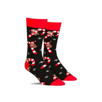 Fun animal Christmas socks in black with sloths in Santa hats