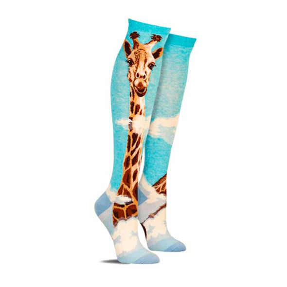 Cute women’s knee high giraffe socks with clouds