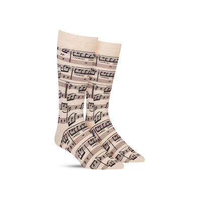 Men’s music socks in white with a pattern of sheet music and musical notes