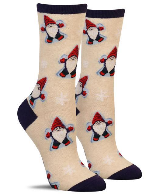 Cute women’s socks with gnomes making snow angels