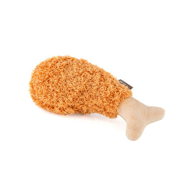 Interactive dog toy shaped like a drumstick of fried chicken