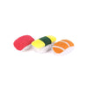 Interactive three-piece cat toy shaped like pieces of sushi