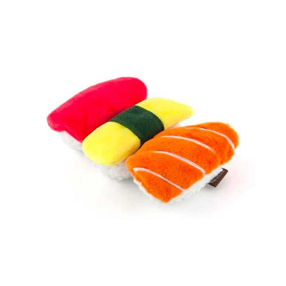 Cute interactive dog toy that looks like three pieces of sushi