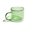 Hand-blown, double-walled glass mug in green.