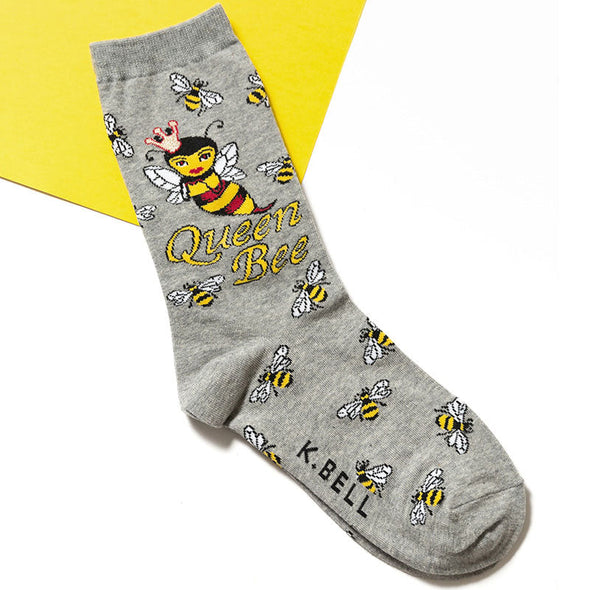 Cute socks for women that have a cartoon character of a queen bee